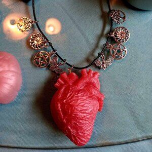Handmade Anatomical Heart Necklace – Resin Heart with Gothic & Occult Charms